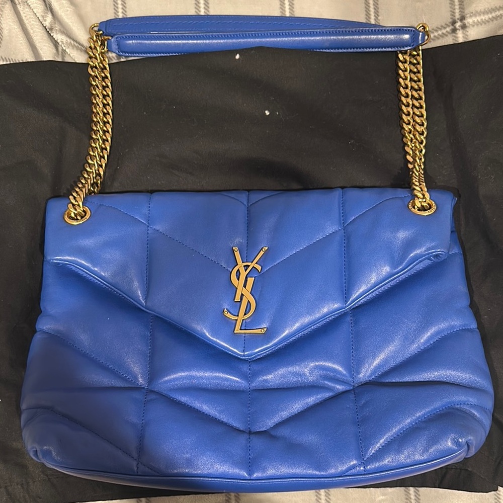 Yves Saint Laurent Blue Gold Quilted Shoulder Bag - Picture 2 of 10